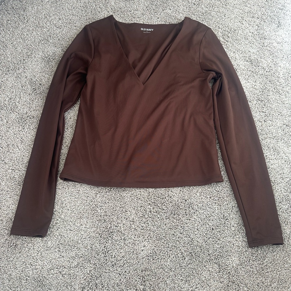 Old Navy Women's Brown Long Sleeve V Neck Top